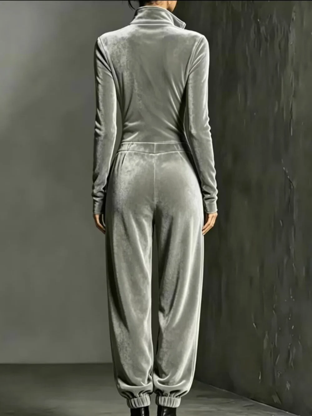 Women'S Elegant Jumpsuit, Stand Collar, Half Zipper, Slim Fit, Tapered Leg Casua